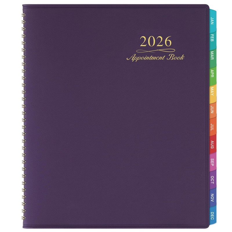 Poluma Appointment Book/Planner 2026 - Weekly Appointment Book 2026, January 2026 - December 2026, 8.26"x 11.4", Daily/Hourly Planner with Tabs, 15 Minutes, Wirebound - Purple - Image 1